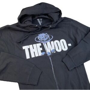 Vlone x Pop Smoke The Woo Hoodie Pullover Double Sided Black Rap Rose Men Sz S